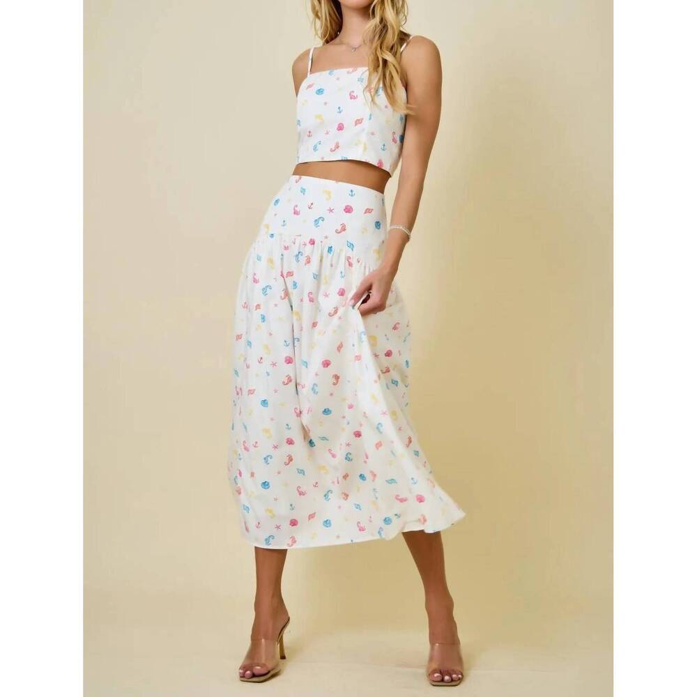 NEW DAY + MOON coastal print maxi skirt in white